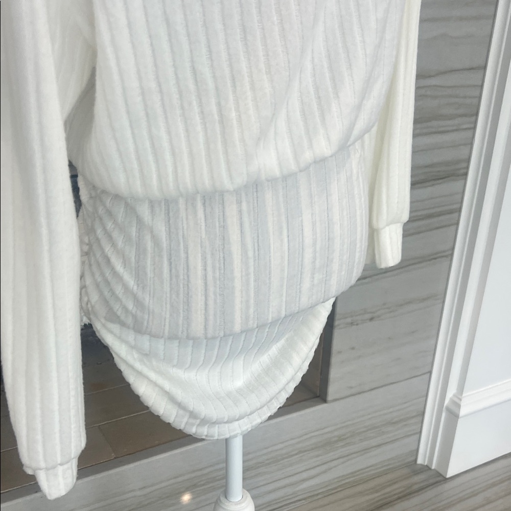 White Ribbed Off-Shoulder Dress - Picture 5 of 6